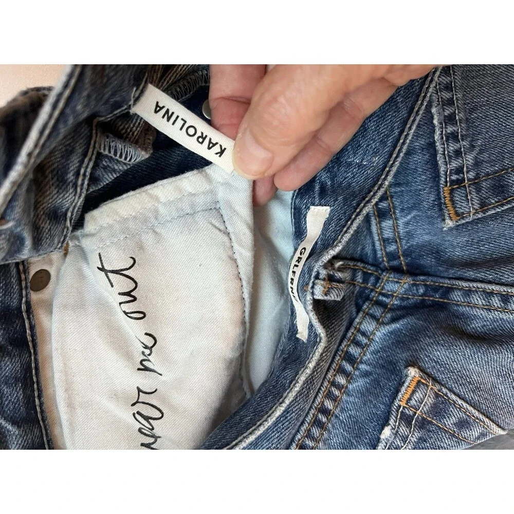 Grlfrnd Denim Blue Jeans Karolina Dark Wash Size 24 Raw Hem‎ Forget Me Never